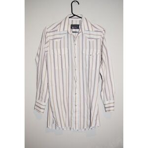 Panhandle Slim Western Shirt Mens 14 1/2-32 Striped‎ Pearl Snap Long Sleeve